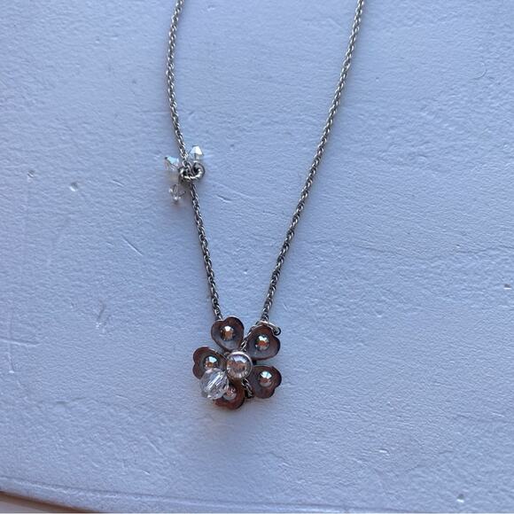 Vintage Floral Silver Swarovski Crystal Necklace - Picture 1 of 7